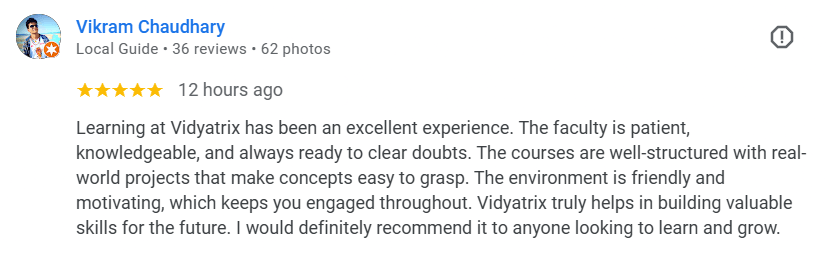 Course completion testimonial